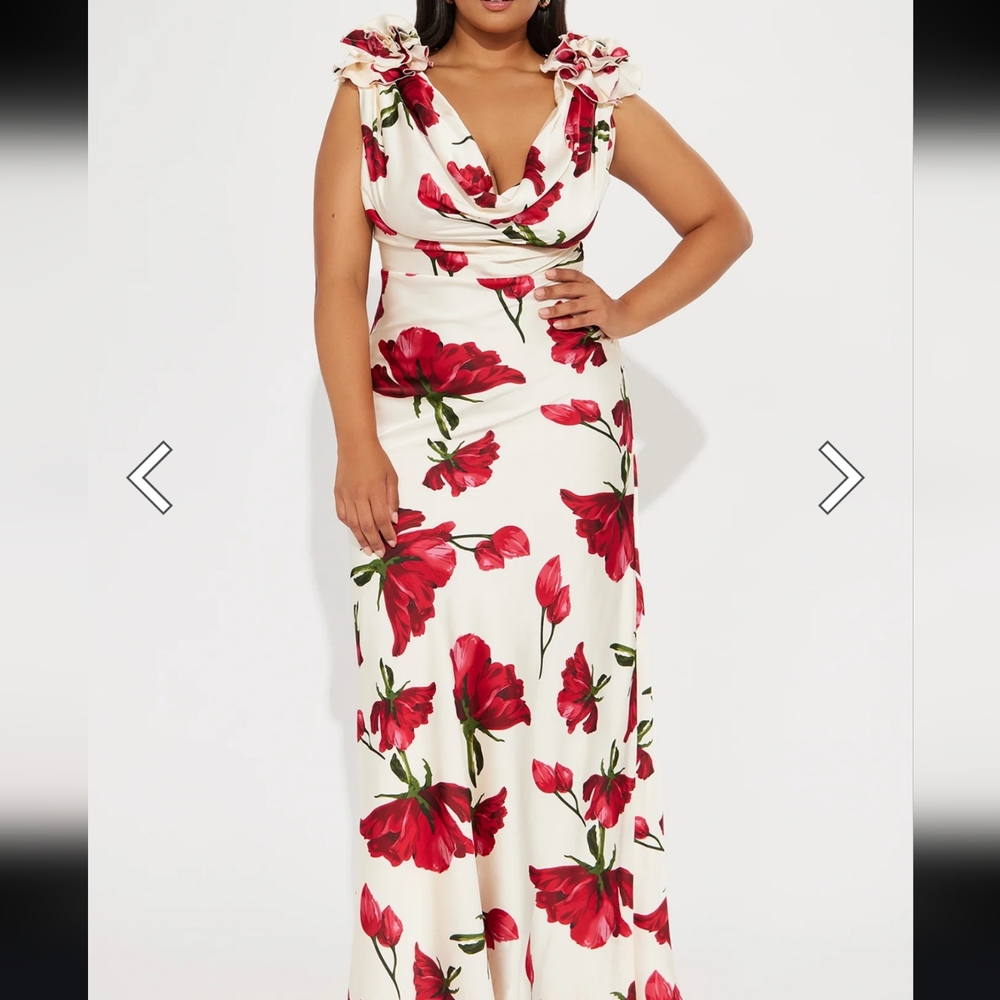 Fashion Nova Floral Maxi Dress in Red and Cream 1X